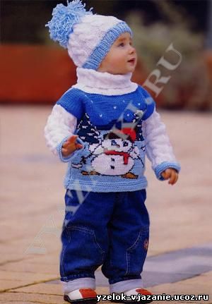  Свитер со снеговиком и шапочка для мальчика